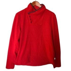 White Sierra Red Fleece Snap Neck Buttons Pullover size L Large